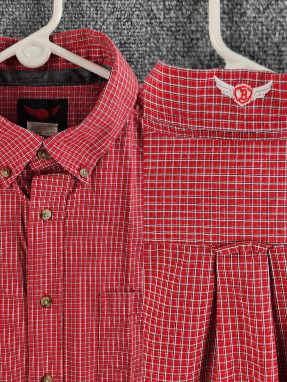 Wrangler Relentless Long Sleeve Red Check Button Up Shirt Cotton Western Large